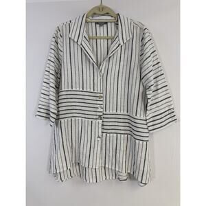 Habitat Sz M LINEN BLEND White Wearable Art to Wear Artsy Blouse Shirt Top